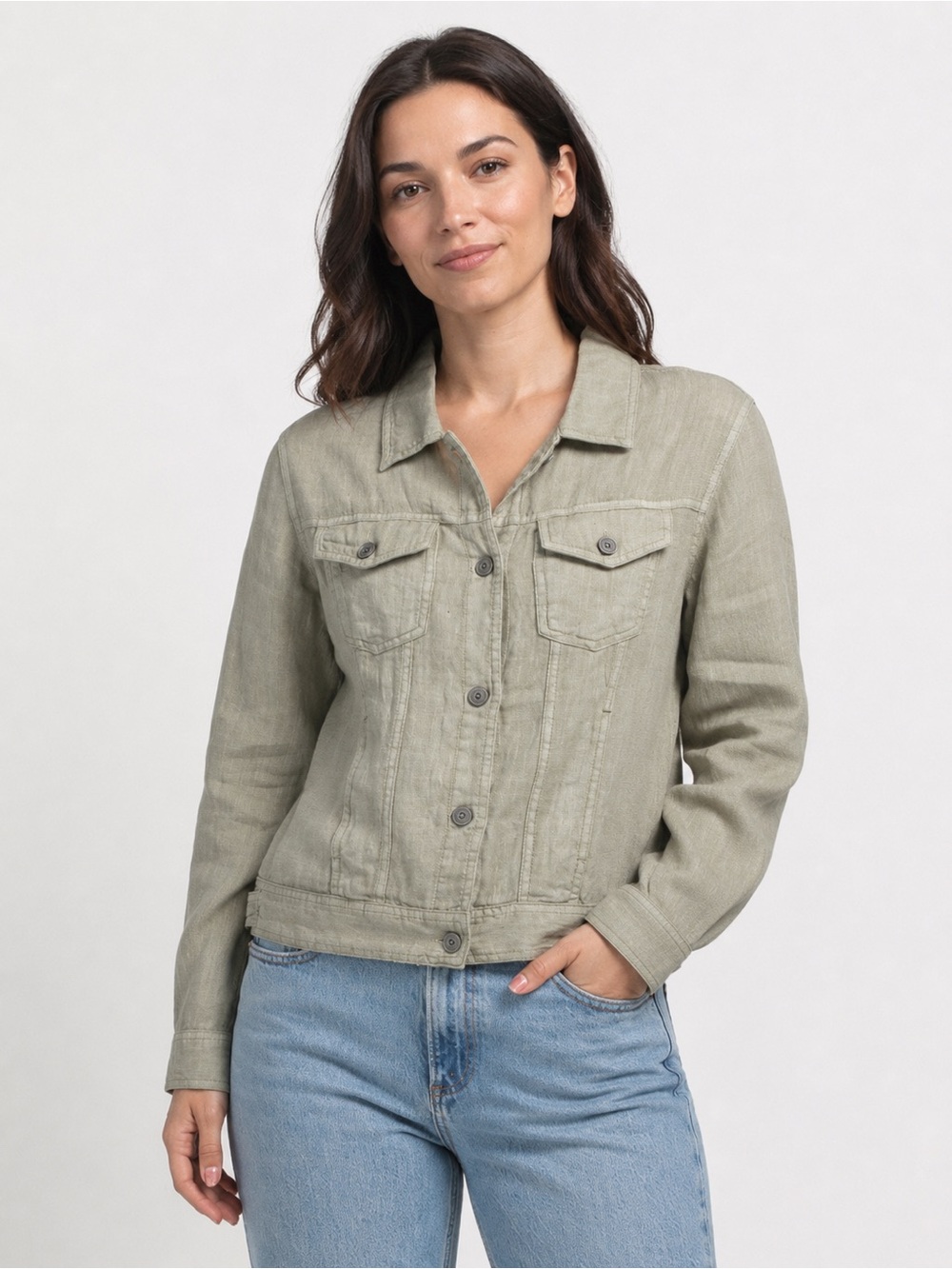 🎉LAST‎ PIECE🎉JNY JONES NEW YORK Linen And Lyocell Blend Jean Jacket